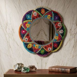 Handcrafted Boho Wall Mirror – Colorful Embroidered Patchwork Decorative Mirror Frame