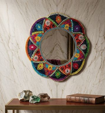 Handcrafted Boho Wall Mirror – Colorful Embroidered Patchwork Decorative Mirror Frame