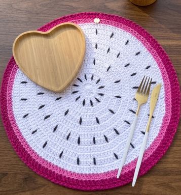 Handmade Crochet Dragon Fruit Table Mat Round Fruit Design Placemat