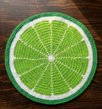 Handmade Crochet Lime Slice Table Mat Fruit Design Decorative Placemat