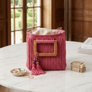 Premium Pink Crochet Handbag Stylish Knitted Bucket Tote for Women