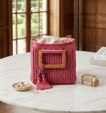 Premium Pink Crochet Handbag Stylish Knitted Bucket Tote for Women