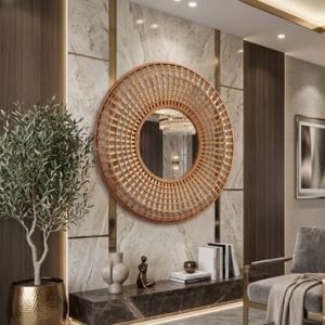 Handcrafted Bamboo Wall Mirror Natural Woven Round Home Decor Mirror