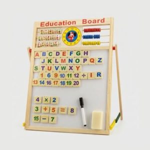 Double Sided Magnetic Wooden Easel Board for Kids - Whiteboard & Chalkboard with Magnetic Letters, Numbers, Chalk & Accessories | Educational Learning Toy for Ages 2-6