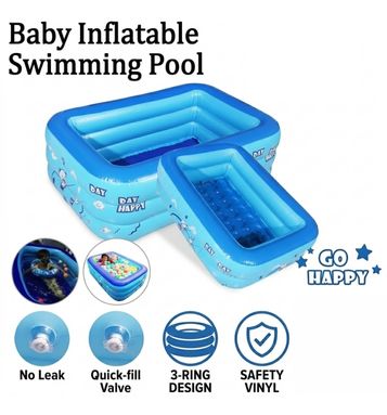 120cm Large Inflatable Swimming Pool with Frame - Rectangle Family Kids Pool for Summer Outdoor & Indoor Play