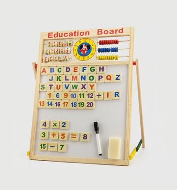 Double Sided Magnetic Wooden Easel Board for Kids - Whiteboard & Chalkboard with Magnetic Letters, Numbers, Chalk & Accessories | Educational Learning Toy for Ages 2-6