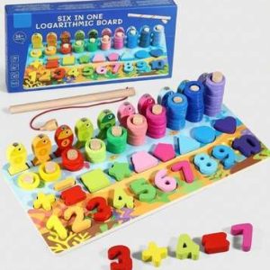 5 in 1 Kids Montessori Math Toy Wooden Puzzle | Educational Counting, Sorting & Magnetic Fishing Game for Toddlers 3+