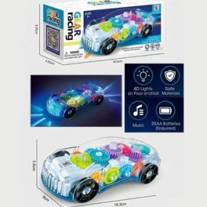 Transparent Gear Car Toy with Lights & Music - Bump & Go Electric Racing Car for Kids | 4D LED Light STEM Educational Toy for Ages 2+