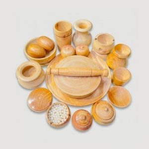 22 Pcs Wooden Kids Cooking Pot Set - Pretend Play Kitchen Toy Set for Children | Educational Wooden Cookware Toy by Kutir Shilpo