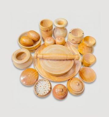 22 Pcs Wooden Kids Cooking Pot Set - Pretend Play Kitchen Toy Set for Children | Educational Wooden Cookware Toy by Kutir Shilpo