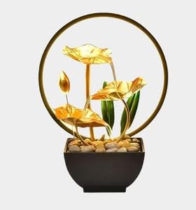 LED Golden Lotus Water Fountain with Ring Light Indoor Tabletop Fountain Luxury Home & Office Decor