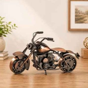 Vintage Bronze Metal Motorcycle Showpiece – Handmade Iron Bike Sculpture & Biker Gift