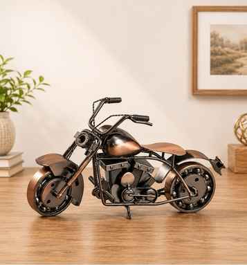 Vintage Bronze Metal Motorcycle Showpiece – Handmade Iron Bike Sculpture & Biker Gift