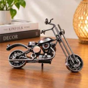 Vintage Bronze Motorcycle Metal Showpiece – Retro Steampunk Bike Decor