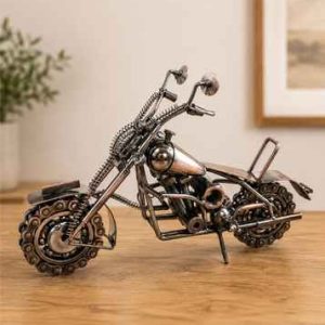 Vintage Copper Metal Motorcycle Showpiece – Handmade Iron Bike Decor & Biker Gift