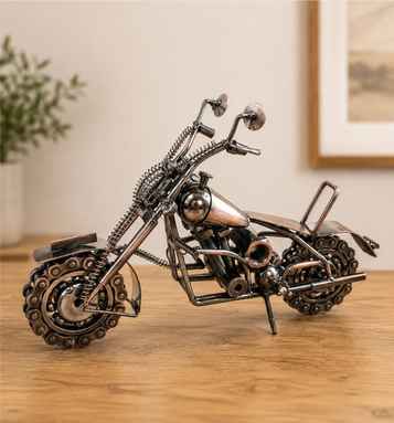 Vintage Copper Metal Motorcycle Showpiece – Handmade Iron Bike Decor & Biker Gift
