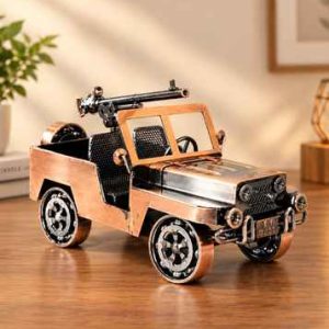 Vintage Military Jeep Metal Showpiece – Handmade Bronze Army Vehicle Decor