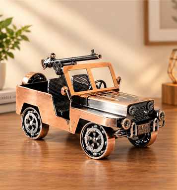 Vintage Military Jeep Metal Showpiece – Handmade Bronze Army Vehicle Decor