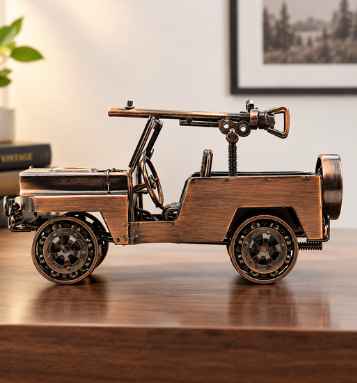 Vintage Military Jeep Metal Showpiece – Handmade Bronze Army Vehicle